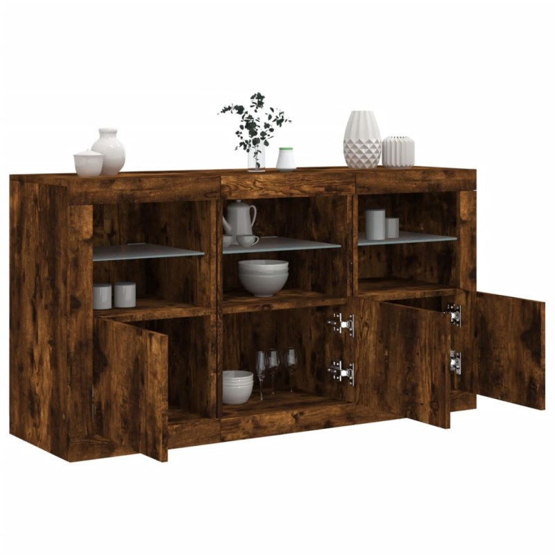 vidaXL Sideboard mit LED-Leuchten Räuchereiche 123x37x67 cm vidaXL Sideboard mit LED-Leuchten Räuchereiche 123x37x67 cm