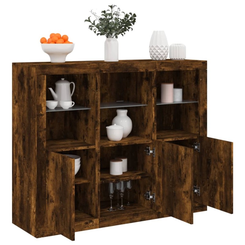 vidaXL Sideboards mit LED-Leuchten 3 Stk. Räuchereiche Holzwerkstoff vidaXL Sideboards mit LED-Leuchten 3 Stk. Räuchereiche Holzwerkstoff