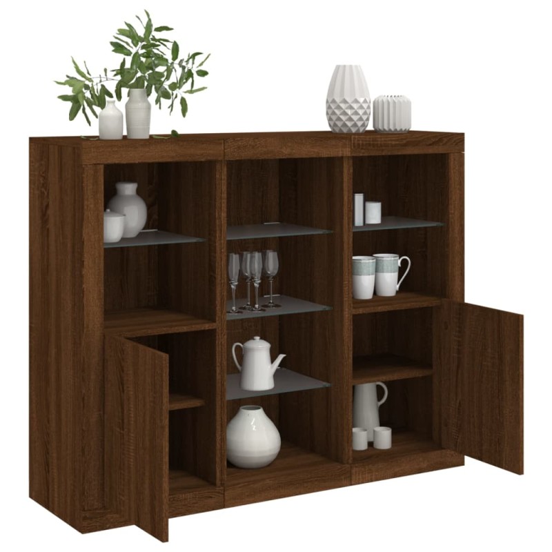 vidaXL Sideboards mit LED-Leuchten 3 Stk. Braun Eichen-Optik vidaXL Sideboards mit LED-Leuchten 3 Stk. Braun Eichen-Optik