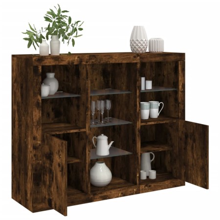 vidaXL Sideboards mit LED-Leuchten 3 Stk. Räuchereiche Holzwerkstoff