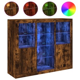 vidaXL Sideboards mit LED-Leuchten 3 Stk. Räuchereiche Holzwerkstoff