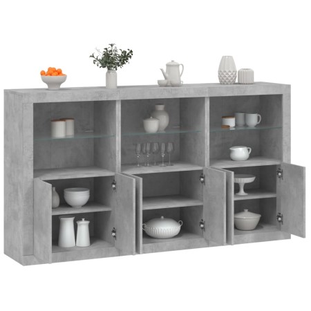 vidaXL Sideboard mit LED-Leuchten Betongrau 181,5x37x100 cm