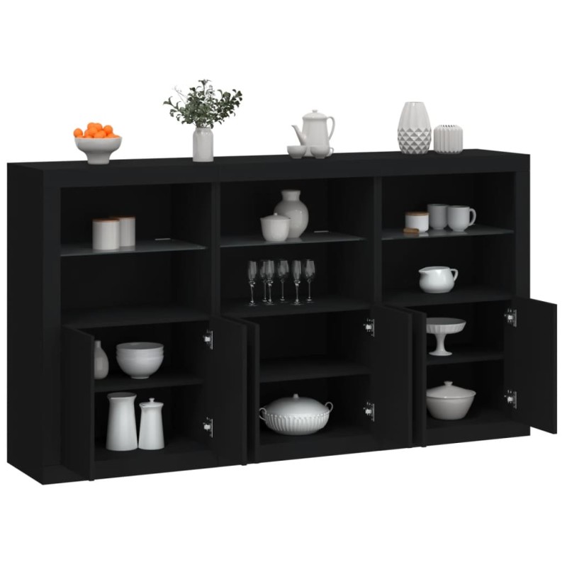 vidaXL Sideboard mit LED-Leuchten Schwarz 181,5x37x100 cm vidaXL Sideboard mit LED-Leuchten Schwarz 181,5x37x100 cm