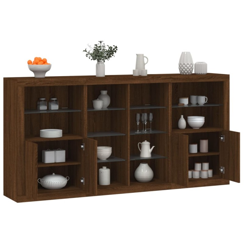 vidaXL Sideboard mit LED-Leuchten Braun Eichen-Optik 202x37x100 cm vidaXL Sideboard mit LED-Leuchten Braun Eichen-Optik 202x37x100 cm