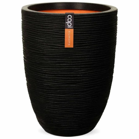 Capi Blumenkübel Nature Rib Elegant Niedrig 46x58 cm Schwarz PKBLR783