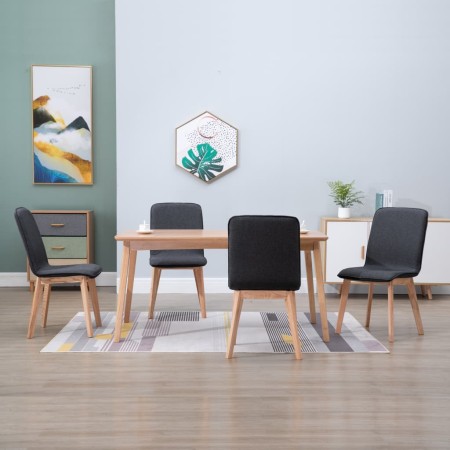 vidaXL Esszimmerstühle 4 Stk. Grau Stoff Massivholz Eiche