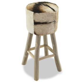 vidaXL Barhocker Echtleder und Teak Massivholz 