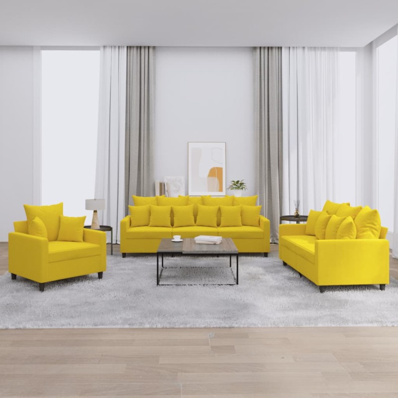 vidaXL 3-tlg. Sofagarnitur mit Kissen Gelb Samt vidaXL 3-tlg. Sofagarnitur mit Kissen Gelb Samt