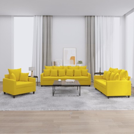 vidaXL 3-tlg. Sofagarnitur mit Kissen Gelb Samt