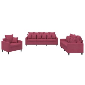 vidaXL 3-tlg. Sofagarnitur mit Kissen Weinrot Samt