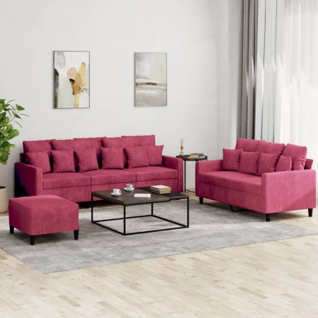 vidaXL 3-tlg. Sofagarnitur mit Kissen Weinrot Samt