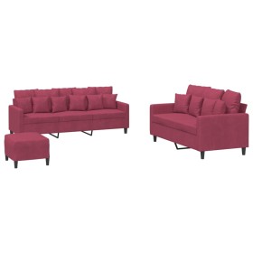 vidaXL 3-tlg. Sofagarnitur mit Kissen Weinrot Samt