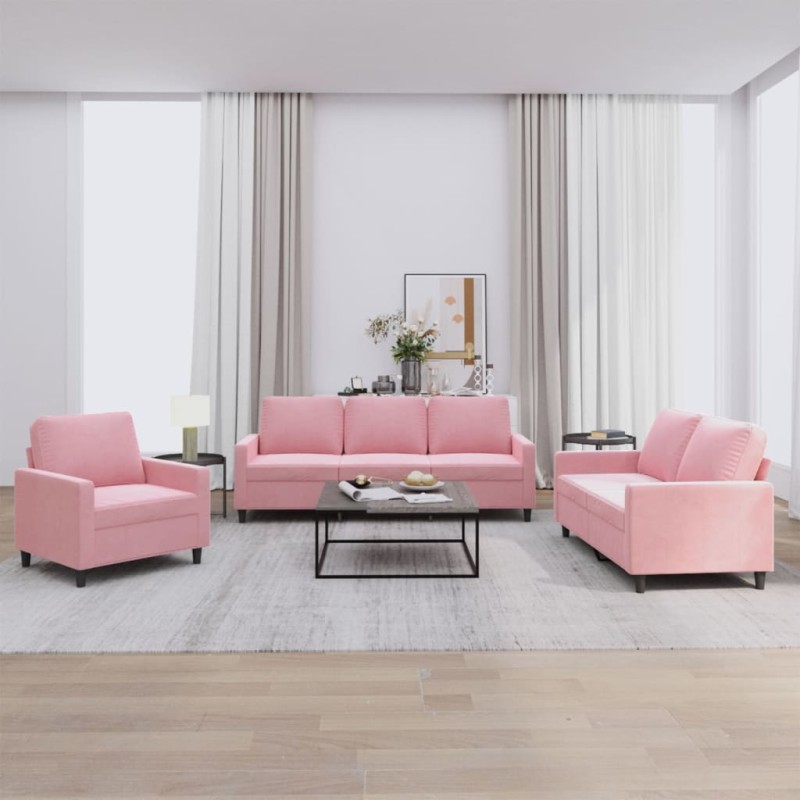 vidaXL 3-tlg. Sofagarnitur mit Kissen Rosa Samt vidaXL 3-tlg. Sofagarnitur mit Kissen Rosa Samt