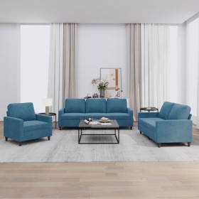 vidaXL 3-tlg. Sofagarnitur mit Kissen Blau Samt
