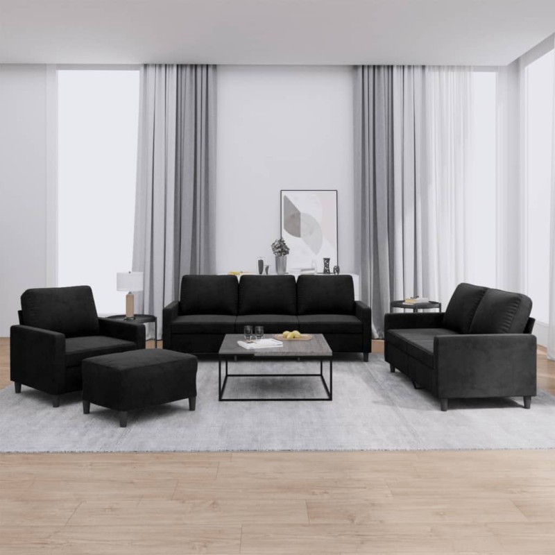 vidaXL 4-tlg. Sofagarnitur mit Kissen Schwarz Samt vidaXL 4-tlg. Sofagarnitur mit Kissen Schwarz Samt