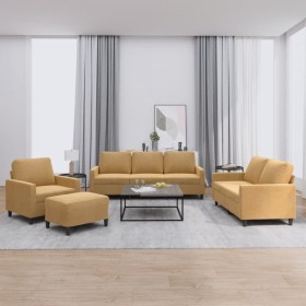 vidaXL 4-tlg. Sofagarnitur mit Kissen Braun Samt