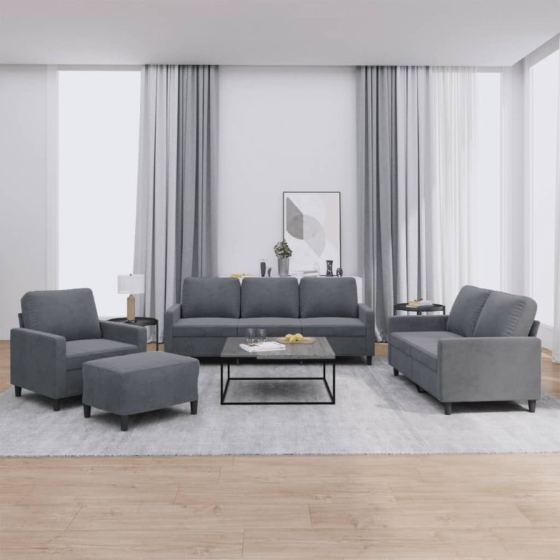 vidaXL 4-tlg. Sofagarnitur mit Kissen Dunkelgrau Samt vidaXL 4-tlg. Sofagarnitur mit Kissen Dunkelgrau Samt