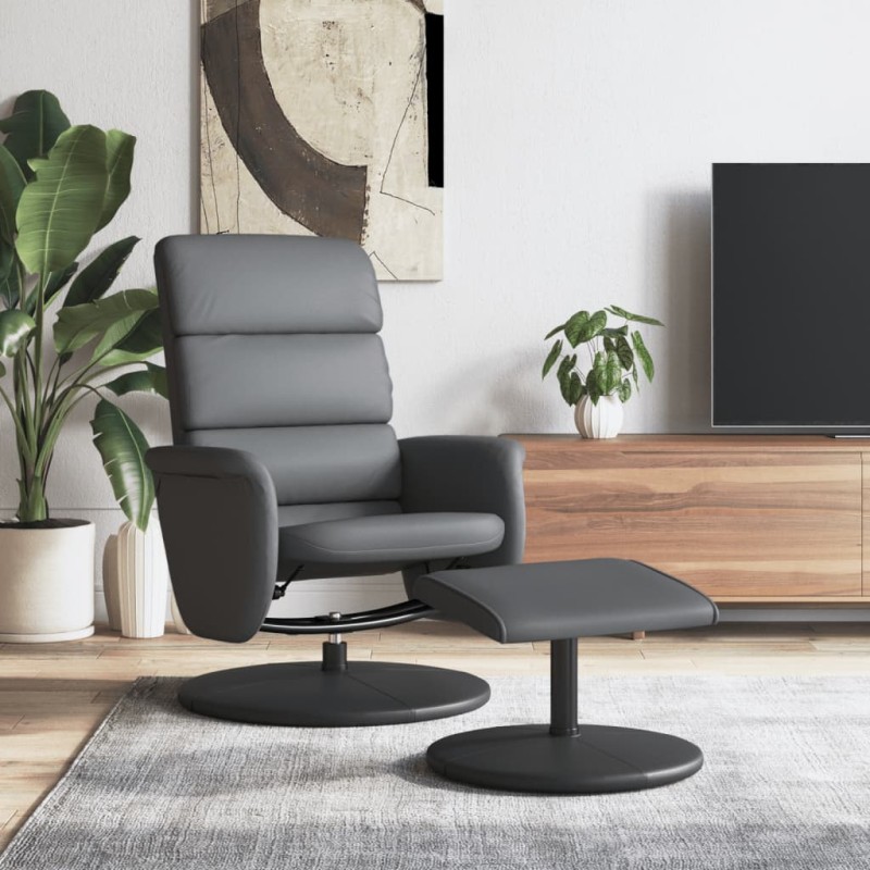 vidaXL Relaxsessel mit Fußhocker Grau Kunstleder vidaXL Relaxsessel mit Fußhocker Grau Kunstleder