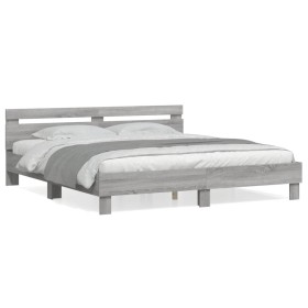 vidaXL Bettgestell mit Kopfteil Grau Sonoma 200x200cm Holzwerkstoff