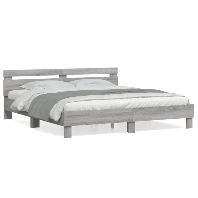 vidaXL Bettgestell mit Kopfteil Grau Sonoma 200x200cm Holzwerkstoff vidaXL Bettgestell mit Kopfteil Grau Sonoma 200x200cm Holzwerkstoff