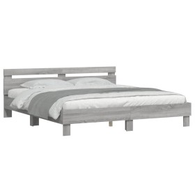 vidaXL Bettgestell mit Kopfteil Grau Sonoma 200x200cm Holzwerkstoff