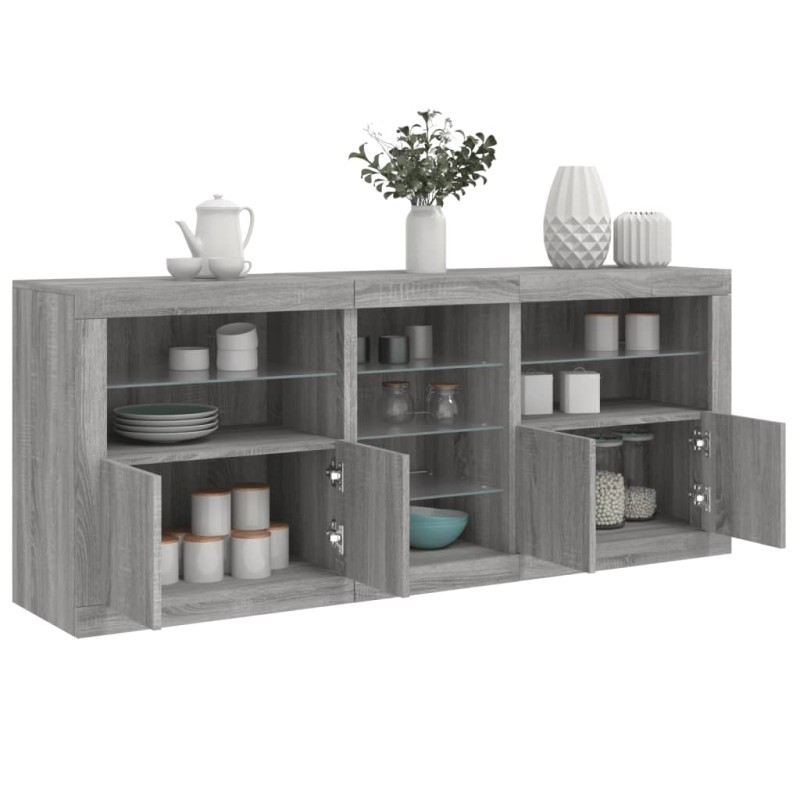 vidaXL Sideboard mit LED-Leuchten Grau Sonoma 162x37x67 cm vidaXL Sideboard mit LED-Leuchten Grau Sonoma 162x37x67 cm