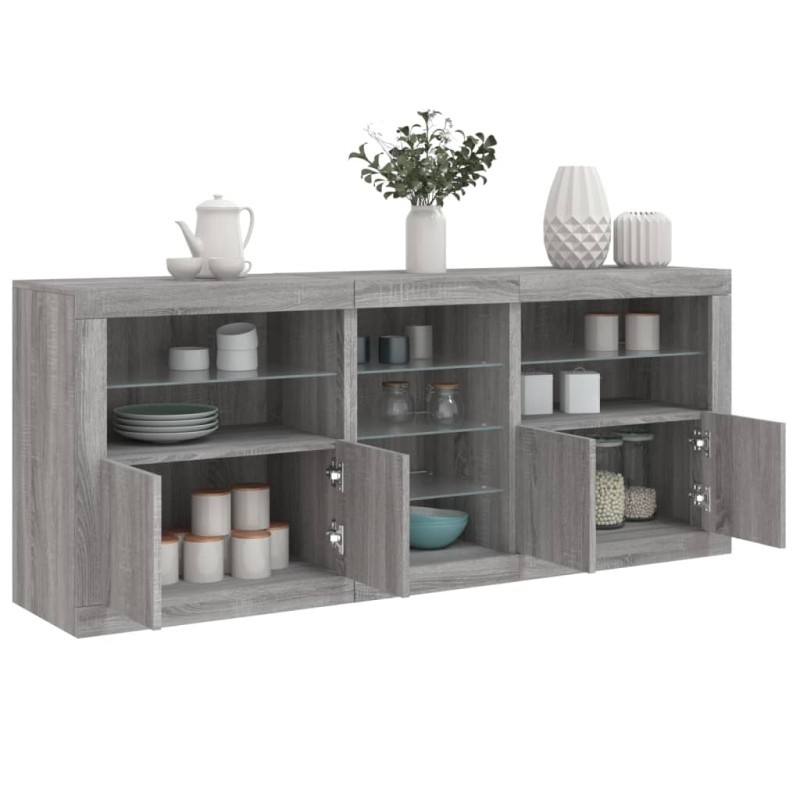 vidaXL Sideboard mit LED-Leuchten Grau Sonoma 181,5x37x67 cm vidaXL Sideboard mit LED-Leuchten Grau Sonoma 181,5x37x67 cm
