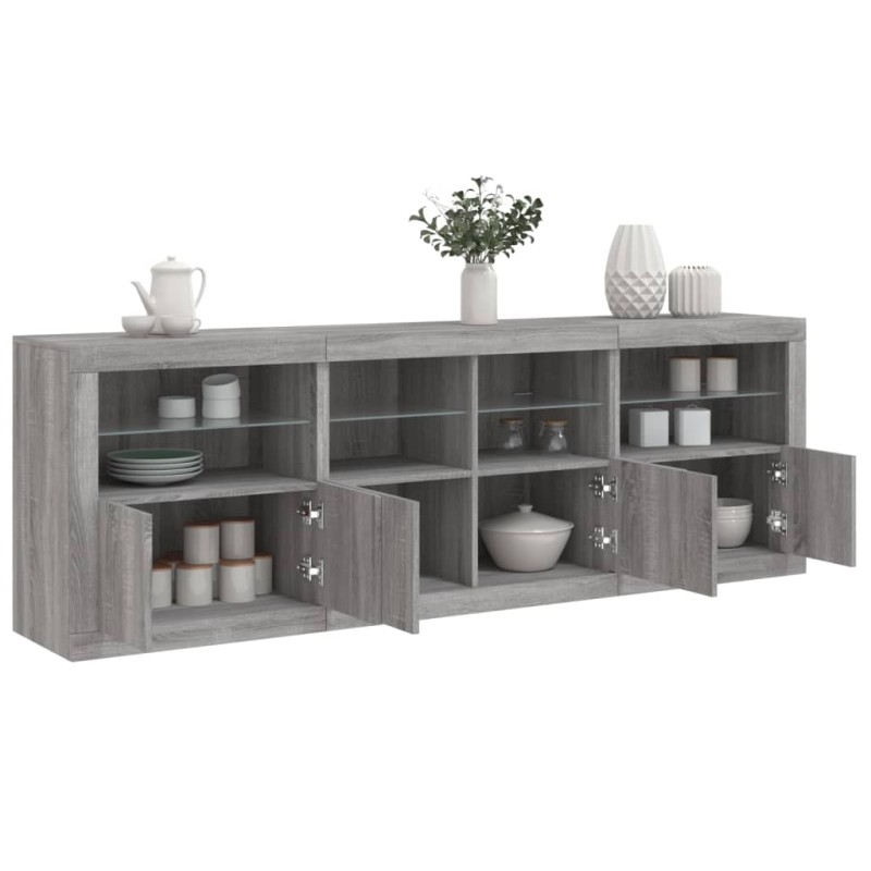 vidaXL Sideboard mit LED-Leuchten Grau Sonoma 202x37x67 cm vidaXL Sideboard mit LED-Leuchten Grau Sonoma 202x37x67 cm