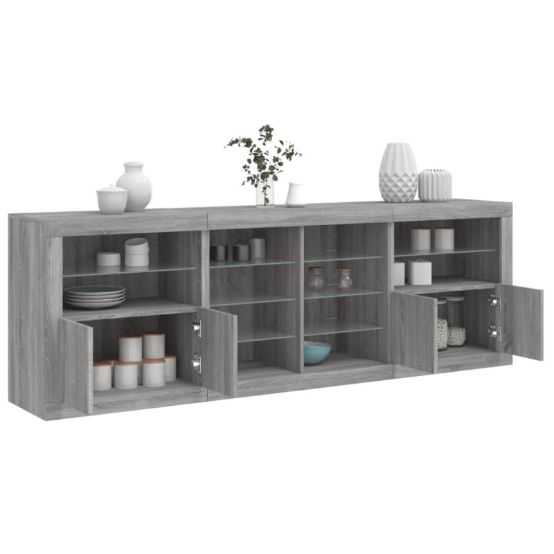 vidaXL Sideboard mit LED-Leuchten Grau Sonoma 202x37x67 cm vidaXL Sideboard mit LED-Leuchten Grau Sonoma 202x37x67 cm