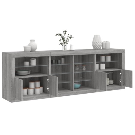 vidaXL Sideboard mit LED-Leuchten Grau Sonoma 202x37x67 cm