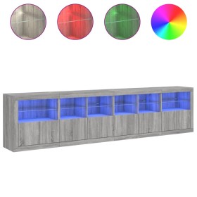 vidaXL Sideboard mit LED-Leuchten Grau Sonoma 283x37x67 cm