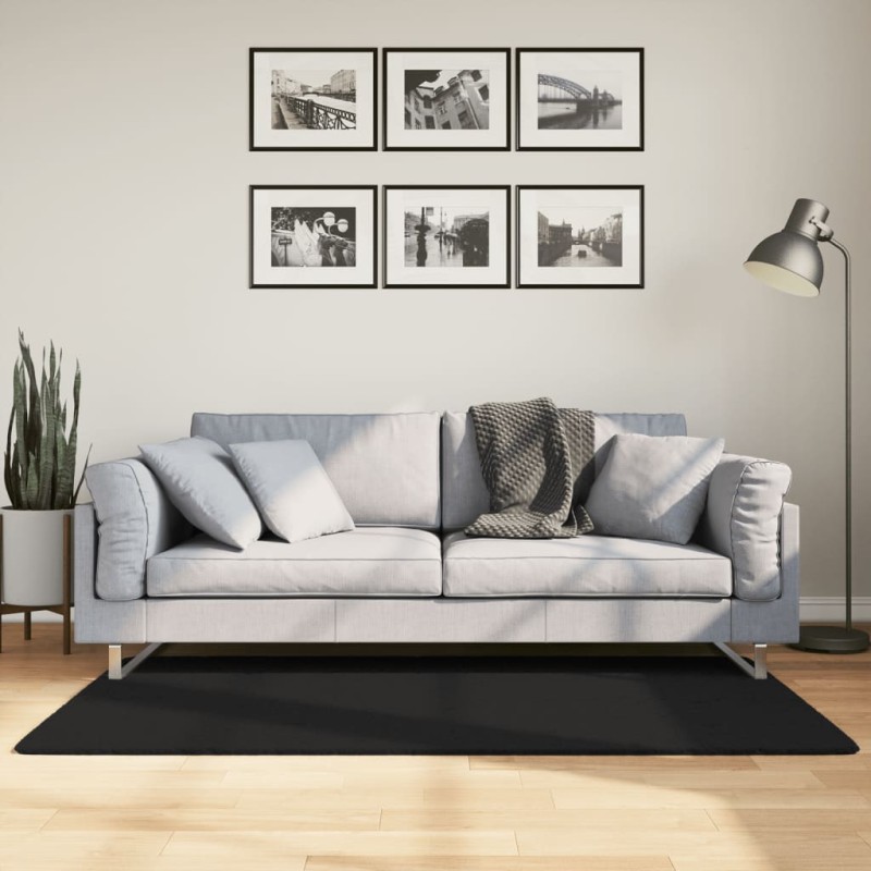 vidaXL Teppich HUARTE Kurzflor Weich und Waschbar Schwarz 80x150 cm vidaXL Teppich HUARTE Kurzflor Weich und Waschbar Schwarz 80x150 cm
