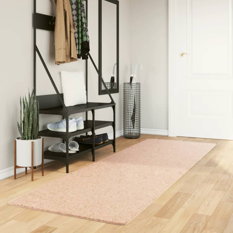 vidaXL Teppich HUARTE Kurzflor Weich und Waschbar Blassrosa 80x250 cm vidaXL Teppich HUARTE Kurzflor Weich und Waschbar Blassrosa 80x250 cm