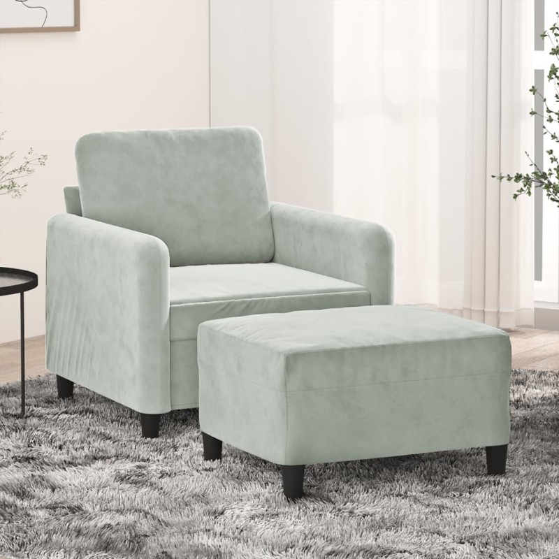 vidaXL Sessel mit Hocker Hellgrau 60 cm Samt vidaXL Sessel mit Hocker Hellgrau 60 cm Samt