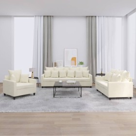 vidaXL 3-tlg. Sofagarnitur mit Kissen Creme Samt
