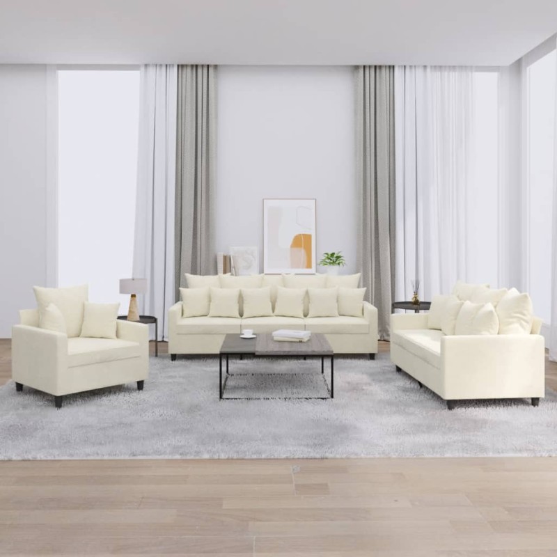 vidaXL 3-tlg. Sofagarnitur mit Kissen Creme Samt vidaXL 3-tlg. Sofagarnitur mit Kissen Creme Samt