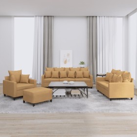 vidaXL 4-tlg. Sofagarnitur mit Kissen Braun Samt