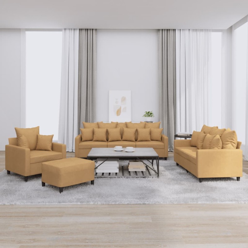 vidaXL 4-tlg. Sofagarnitur mit Kissen Braun Samt vidaXL 4-tlg. Sofagarnitur mit Kissen Braun Samt