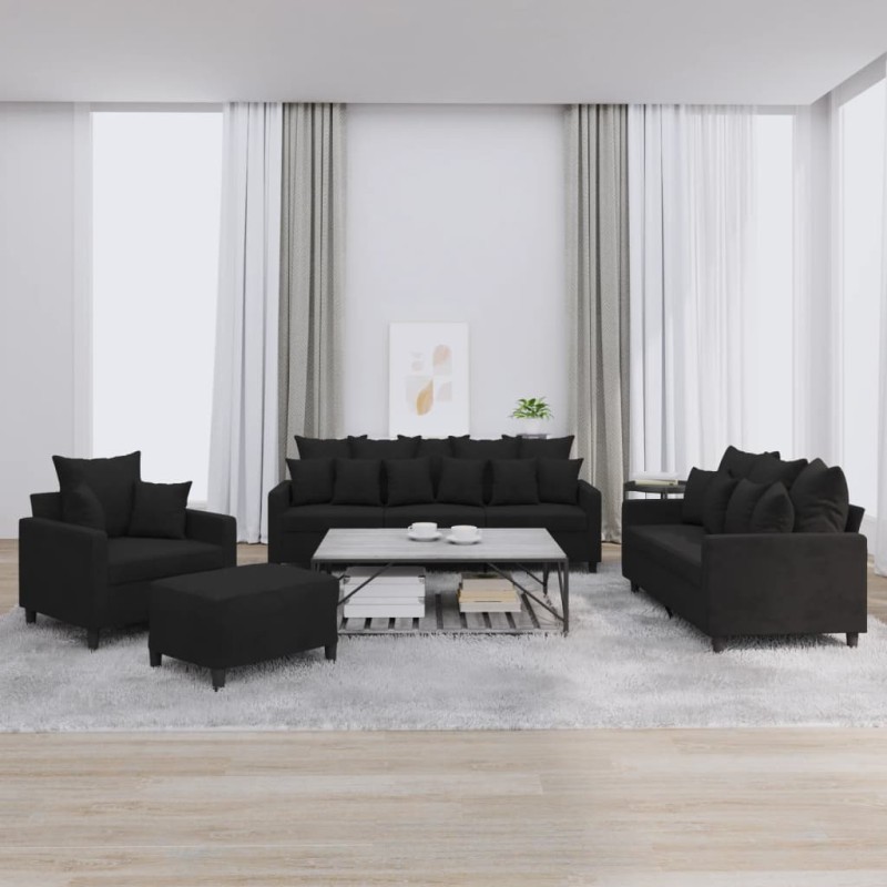 vidaXL 4-tlg. Sofagarnitur mit Kissen Schwarz Samt vidaXL 4-tlg. Sofagarnitur mit Kissen Schwarz Samt