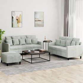 vidaXL 3-tlg. Sofagarnitur mit Kissen Hellgrau Samt