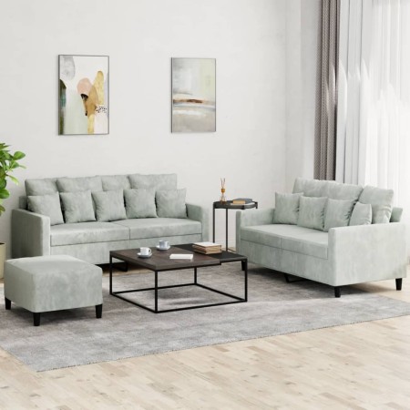 vidaXL 3-tlg. Sofagarnitur mit Kissen Hellgrau Samt
