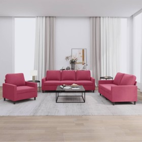 vidaXL 3-tlg. Sofagarnitur mit Kissen Weinrot Samt