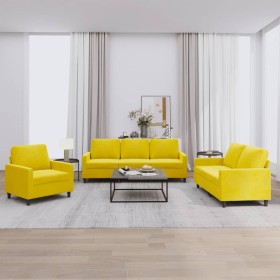 vidaXL 3-tlg. Sofagarnitur mit Kissen Gelb Samt