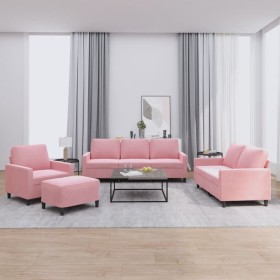 vidaXL 4-tlg. Sofagarnitur mit Kissen Rosa Samt