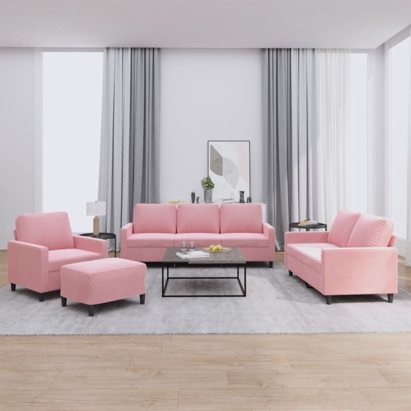 vidaXL 4-tlg. Sofagarnitur mit Kissen Rosa Samt vidaXL 4-tlg. Sofagarnitur mit Kissen Rosa Samt