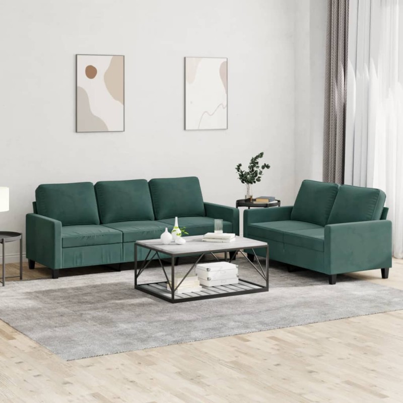 vidaXL 2-tlg. Sofagarnitur mit Kissen Dunkelgrün Samt vidaXL 2-tlg. Sofagarnitur mit Kissen Dunkelgrün Samt