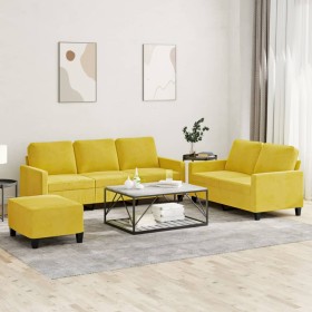 vidaXL 3-tlg. Sofagarnitur mit Kissen Gelb Samt