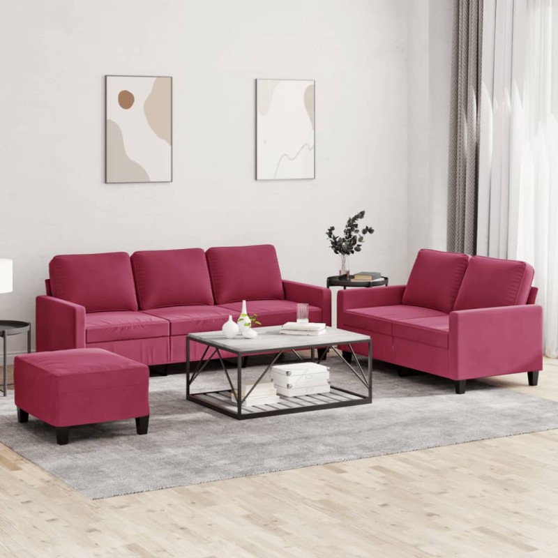 vidaXL 3-tlg. Sofagarnitur mit Kissen Weinrot Samt vidaXL 3-tlg. Sofagarnitur mit Kissen Weinrot Samt