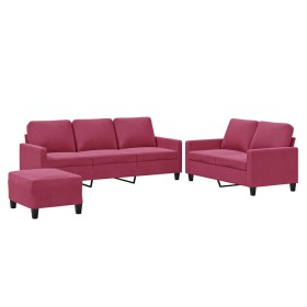 vidaXL 3-tlg. Sofagarnitur mit Kissen Weinrot Samt