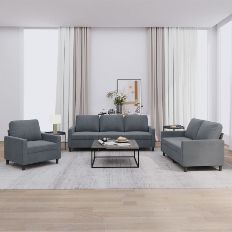 vidaXL 3-tlg. Sofagarnitur mit Kissen Dunkelgrau Samt vidaXL 3-tlg. Sofagarnitur mit Kissen Dunkelgrau Samt